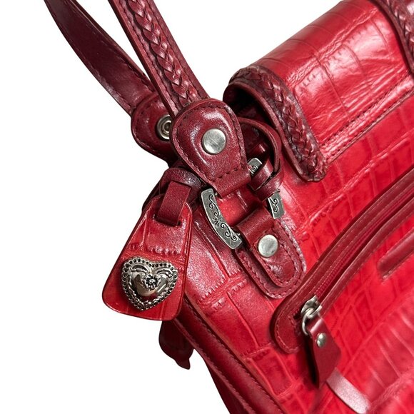 Marc Chantal Croc Embossed Leather Handbag With Heart Accent Hardware - Picture 6 of 10